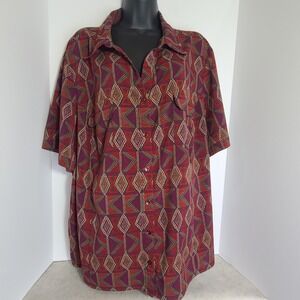 Catherine's 3XWP Womens Plus Petite Blouse Top Geometric 3/4 Sleeve 26/28